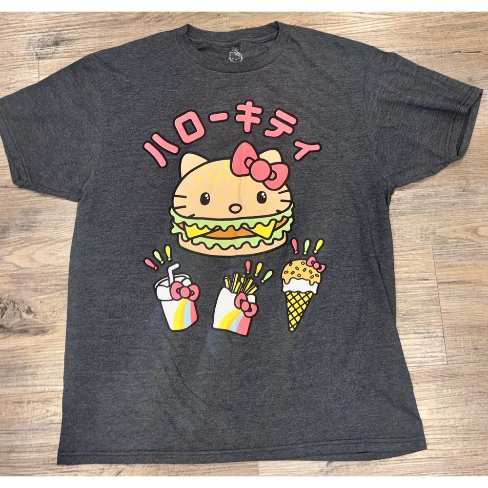 Sanrino Hello Kitty  Sanrio Burger Shop Gray Adult Large T-Shirt  Short Sleeve